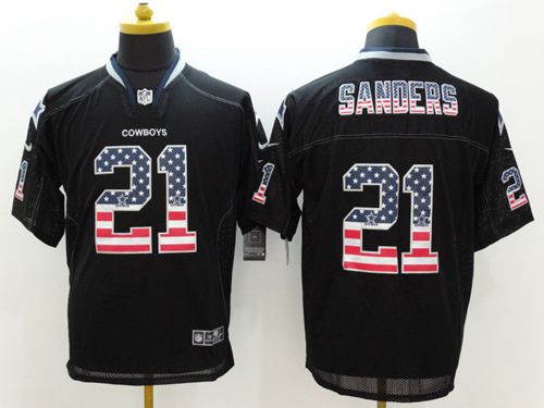 Nike Cowboys #21 Deion Sanders Black Men's Stitched NFL Elite USA Flag Fashion Jersey - Click Image to Close